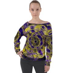 Fractal Glowing Kaleidoscope Off Shoulder Long Sleeve Velour Top by Ravend