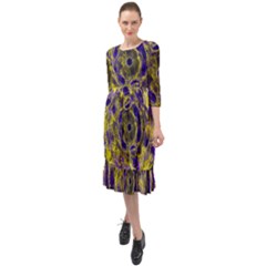 Fractal Glowing Kaleidoscope Ruffle End Midi Chiffon Dress by Ravend