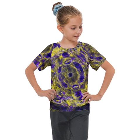 Fractal Glowing Kaleidoscope Kids  Mesh Piece Tee by Ravend