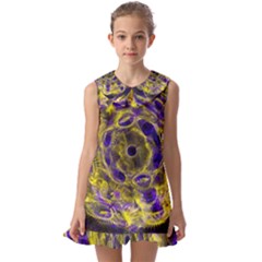 Fractal Glowing Kaleidoscope Kids  Pilgrim Collar Ruffle Hem Dress