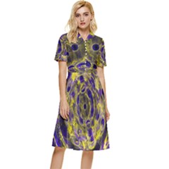 Fractal Glowing Kaleidoscope Button Top Knee Length Dress by Ravend