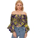 Fractal Glowing Kaleidoscope Off Shoulder Flutter Bell Sleeve Top View1