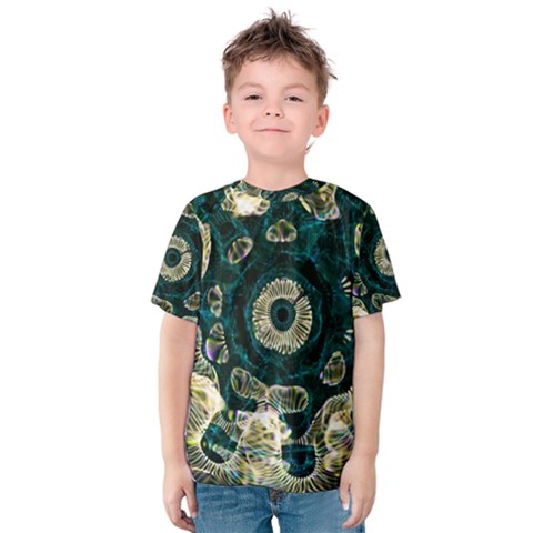 Fractal Glowing Kaleidoscope Wallpaper Art Design Kids  Cotton Tee by Ravend