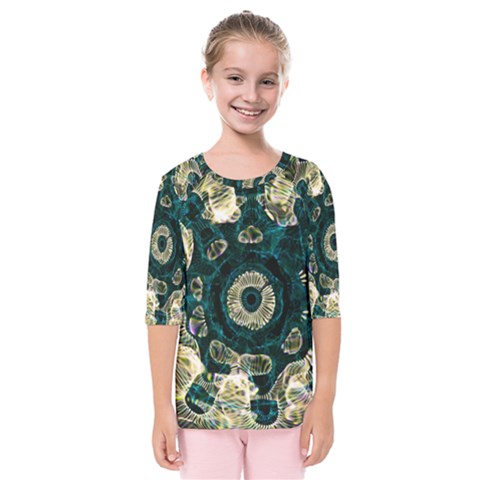 Fractal Glowing Kaleidoscope Wallpaper Art Design Kids  Quarter Sleeve Raglan Tee by Ravend