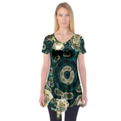 Fractal Glowing Kaleidoscope Wallpaper Art Design Short Sleeve Tunic  by Ravend