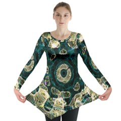 Fractal Glowing Kaleidoscope Wallpaper Art Design Long Sleeve Tunic  by Ravend