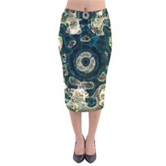 Fractal Glowing Kaleidoscope Wallpaper Art Design Velvet Midi Pencil Skirt by Ravend