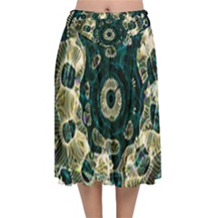 Fractal Glowing Kaleidoscope Wallpaper Art Design Velvet Flared Midi Skirt by Ravend