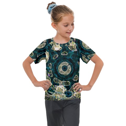 Fractal Glowing Kaleidoscope Wallpaper Art Design Kids  Mesh Piece Tee by Ravend