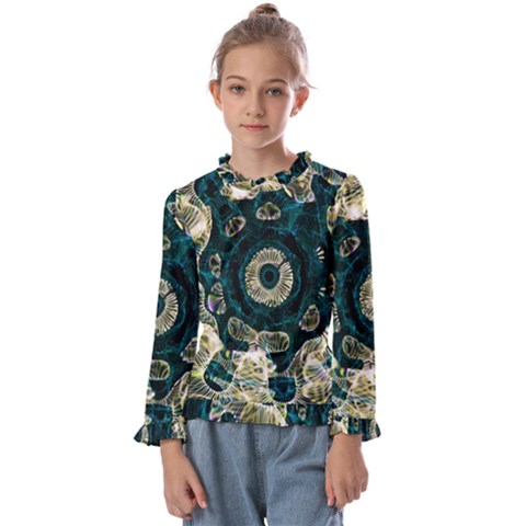 Fractal Glowing Kaleidoscope Wallpaper Art Design Kids  Frill Detail Tee by Ravend