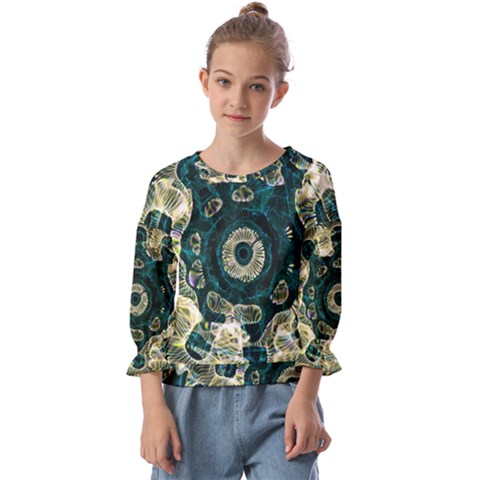 Fractal Glowing Kaleidoscope Wallpaper Art Design Kids  Cuff Sleeve Top by Ravend