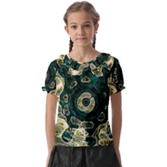 Fractal Glowing Kaleidoscope Wallpaper Art Design Kids  Frill Chiffon Blouse by Ravend