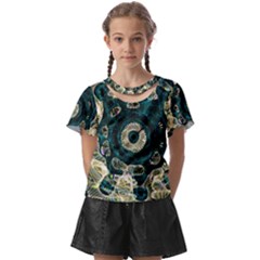 Fractal Glowing Kaleidoscope Wallpaper Art Design Kids  Front Cut Tee by Ravend