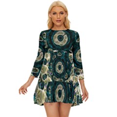 Fractal Glowing Kaleidoscope Wallpaper Art Design Long Sleeve Babydoll Dress by Ravend