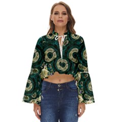 Fractal Glowing Kaleidoscope Wallpaper Art Design Boho Long Bell Sleeve Top by Ravend