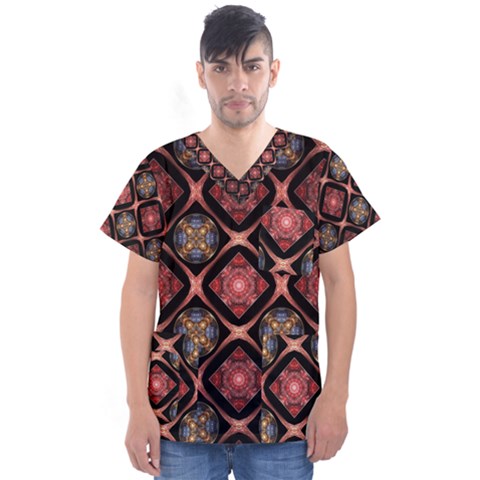 Background Pattern Geometric Wallpaper Seamless Men s V-neck Scrub Top by Ravend