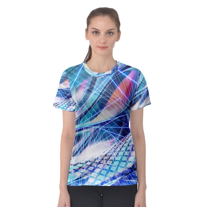 Background Neon Geometric Cubes Colorful Lights Women s Sport Mesh Tee