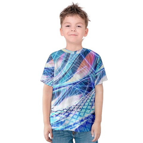 Background Neon Geometric Cubes Colorful Lights Kids  Cotton Tee by Ravend