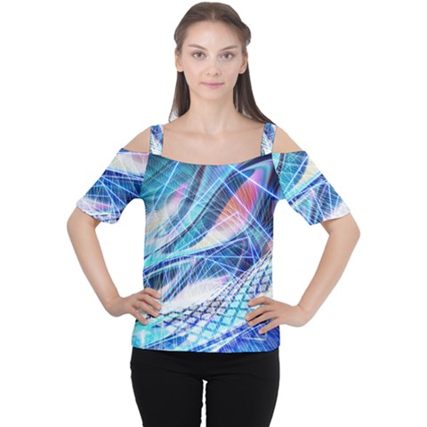 Background Neon Geometric Cubes Colorful Lights Cutout Shoulder Tee by Ravend