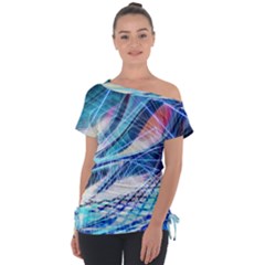 Background Neon Geometric Cubes Colorful Lights Off Shoulder Tie-Up Tee