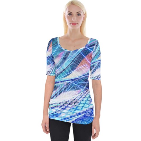 Background Neon Geometric Cubes Colorful Lights Wide Neckline Tee by Ravend