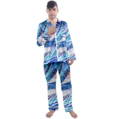 Background Neon Geometric Cubes Colorful Lights Men s Long Sleeve Satin Pajamas Set