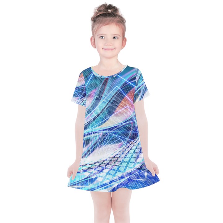 Background Neon Geometric Cubes Colorful Lights Kids  Simple Cotton Dress