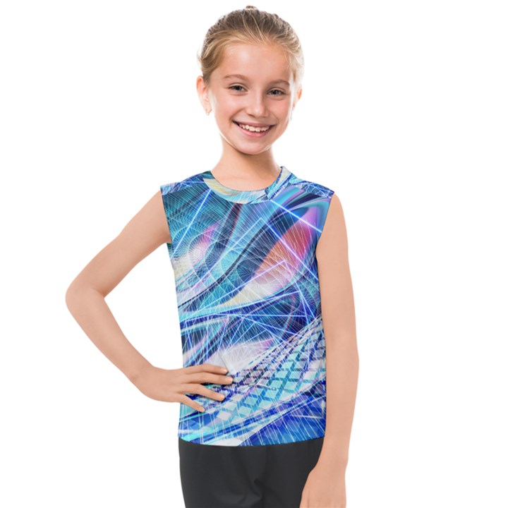 Background Neon Geometric Cubes Colorful Lights Kids  Mesh Tank Top