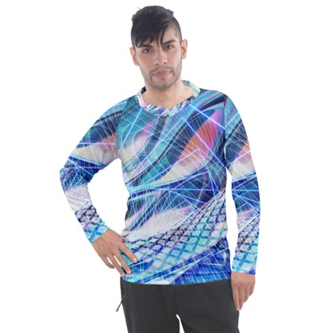 Background Neon Geometric Cubes Colorful Lights Men s Pique Long Sleeve Tee by Ravend