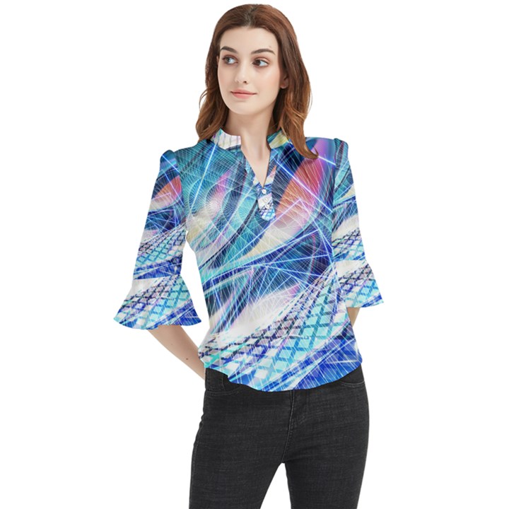 Background Neon Geometric Cubes Colorful Lights Loose Horn Sleeve Chiffon Blouse