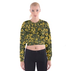 Sunflowers Yellow Flowers Flowers Digital Drawing Cropped Sweatshirt by Ravend