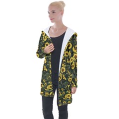 Sunflowers Yellow Flowers Flowers Digital Drawing Longline Hooded Cardigan by Ravend