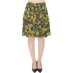 Sunflowers Yellow Flowers Flowers Digital Drawing Velvet High Waist Skirt by Ravend