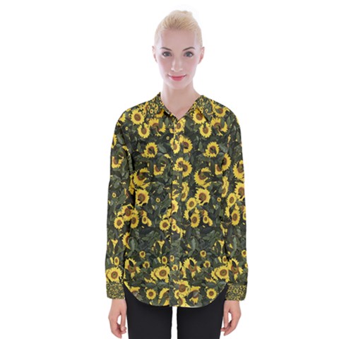 Sunflowers Yellow Flowers Flowers Digital Drawing Womens Long Sleeve Shirt by Ravend