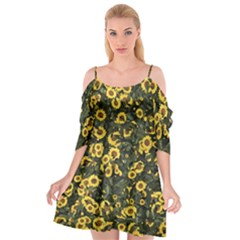 Sunflowers Yellow Flowers Flowers Digital Drawing Cutout Spaghetti Strap Chiffon Dress by Ravend