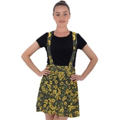 Sunflowers Yellow Flowers Flowers Digital Drawing Velvet Suspender Skater Skirt by Ravend