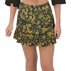 Sunflowers Yellow Flowers Flowers Digital Drawing Fishtail Mini Chiffon Skirt by Ravend