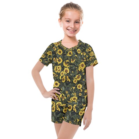 Sunflowers Yellow Flowers Flowers Digital Drawing Kids  Mesh Tee And Shorts Set by Ravend