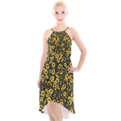 Sunflowers Yellow Flowers Flowers Digital Drawing High-low Halter Chiffon Dress  by Ravend