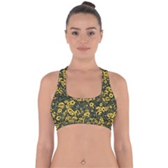 Sunflowers Yellow Flowers Flowers Digital Drawing Cross Back Hipster Bikini Top  by Ravend