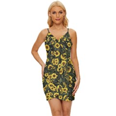 Sunflowers Yellow Flowers Flowers Digital Drawing Wrap Tie Front Dress by Ravend