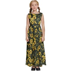 Sunflowers Yellow Flowers Flowers Digital Drawing Kids  Satin Sleeveless Maxi Dress by Ravend