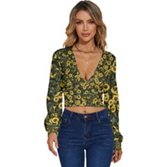 Sunflowers Yellow Flowers Flowers Digital Drawing Long Sleeve Deep-v Velour Top