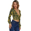 Sunflowers Yellow Flowers Flowers Digital Drawing Long Sleeve Deep-V Velour Top View3