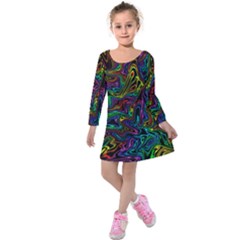 Melting Colours Kids  Long Sleeve Velvet Dress by DimensionalClothing