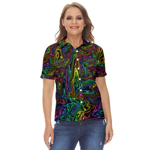 Melting Colours Women s Short Sleeve Double Pocket Shirt by DimensionalClothing