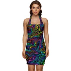 Melting Colours Sleeveless Wide Square Neckline Ruched Bodycon Dress by DimensionalClothing