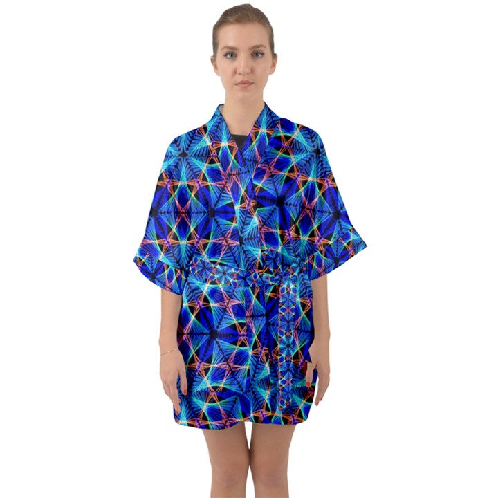 Geometric Half Sleeve Satin Kimono 