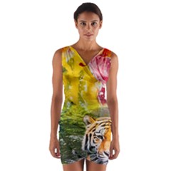 Rainbow Painted Nature Bigcat Wrap Front Bodycon Dress by Sparkle