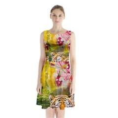 Rainbow Painted Nature Bigcat Sleeveless Waist Tie Chiffon Dress by Sparkle